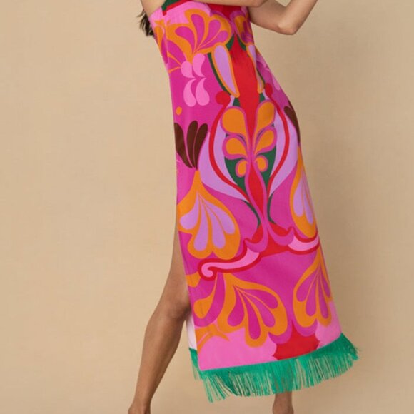 NWOT Borgo de Nor Thalai Fringe-Embellished Midi-Dress Size 2 - Picture 1 of 5